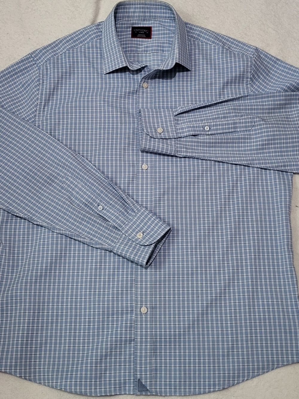 UNTUCKit Light Blue Windowpane Dress Shirt Men's L Button Down Long Sleeve